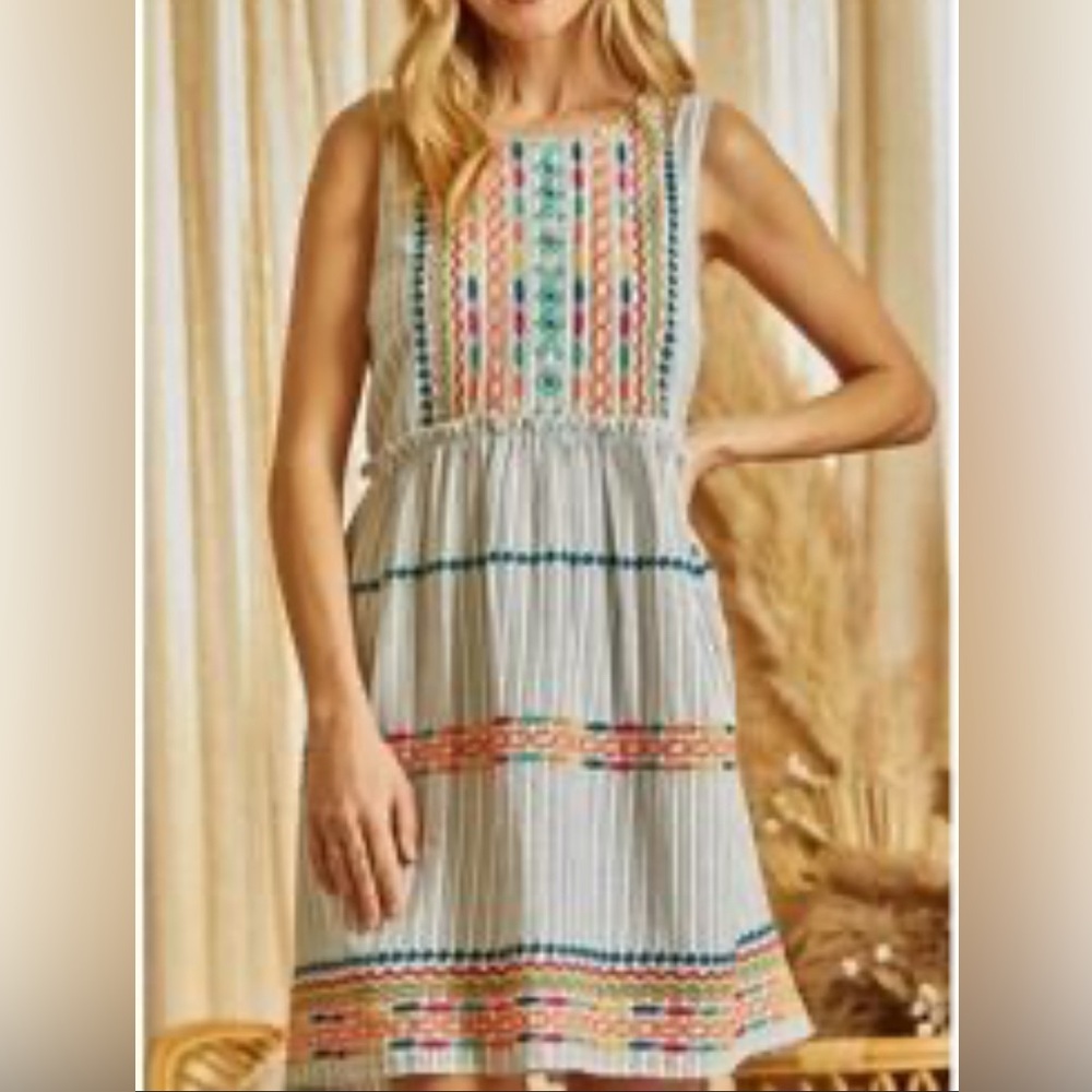 Savanna Jane Striped Embroidered cowgirl boho Dress Medium